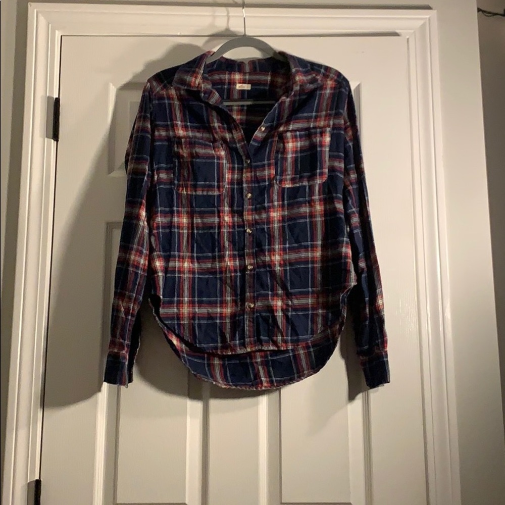 Hollister navy blue, white, and red  flannel